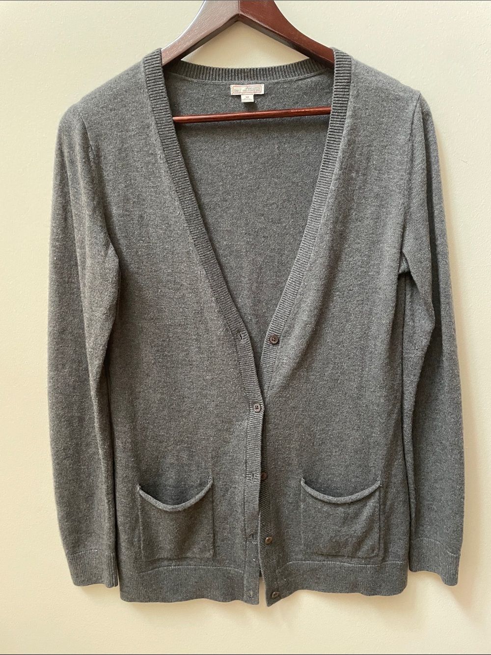 GAP Wool Blend Charcoal Gray V-Neck Button-Front Cardigan